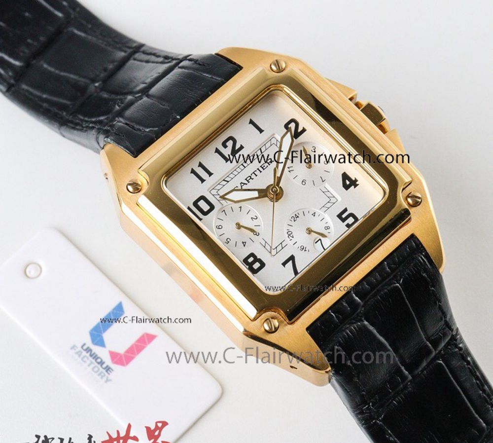 Replica Swiss Cartier Santos 100 Master Watch Gold & Black Watch